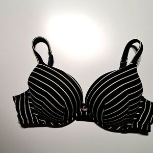 Cacique Black White Stripe Bra 42C Padded Pushup Underwire